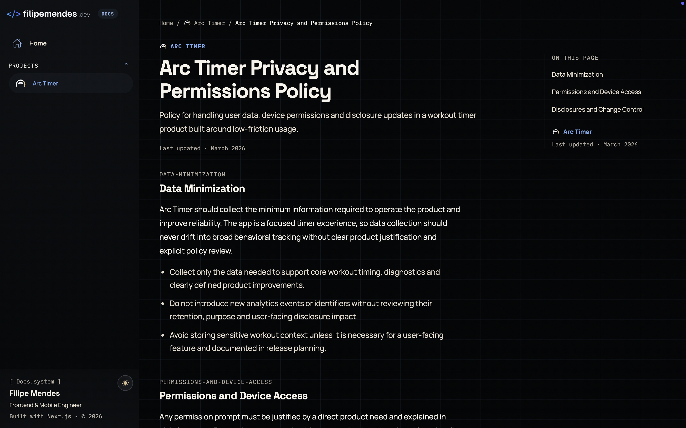 Documentation page with sidebar navigation, article content and page index.